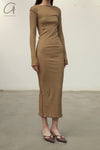 BASERANGE 24 Autumn/Winter Veined Long Sleeve Dress Portugal BAS-DRVL-RB-AU24-FCZ DRVL-RB Emerald Brown